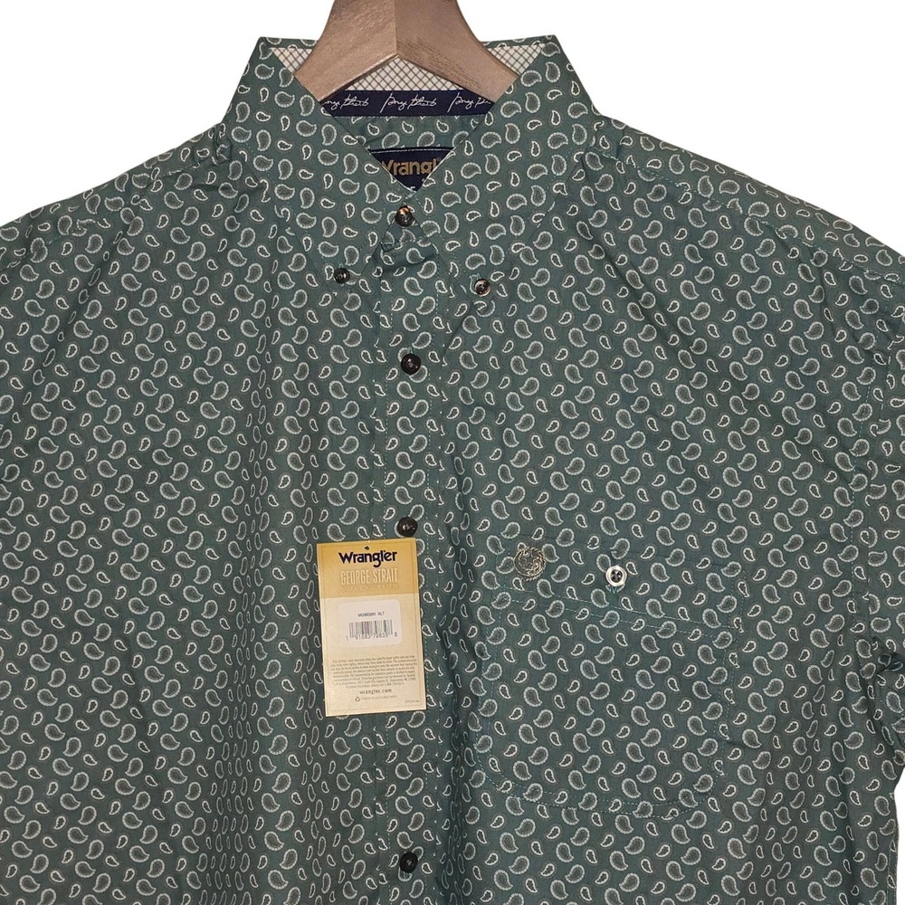 Wrangler George Strait Collection Mens Button Down Shirt Green‎ Paisley XLT NWT